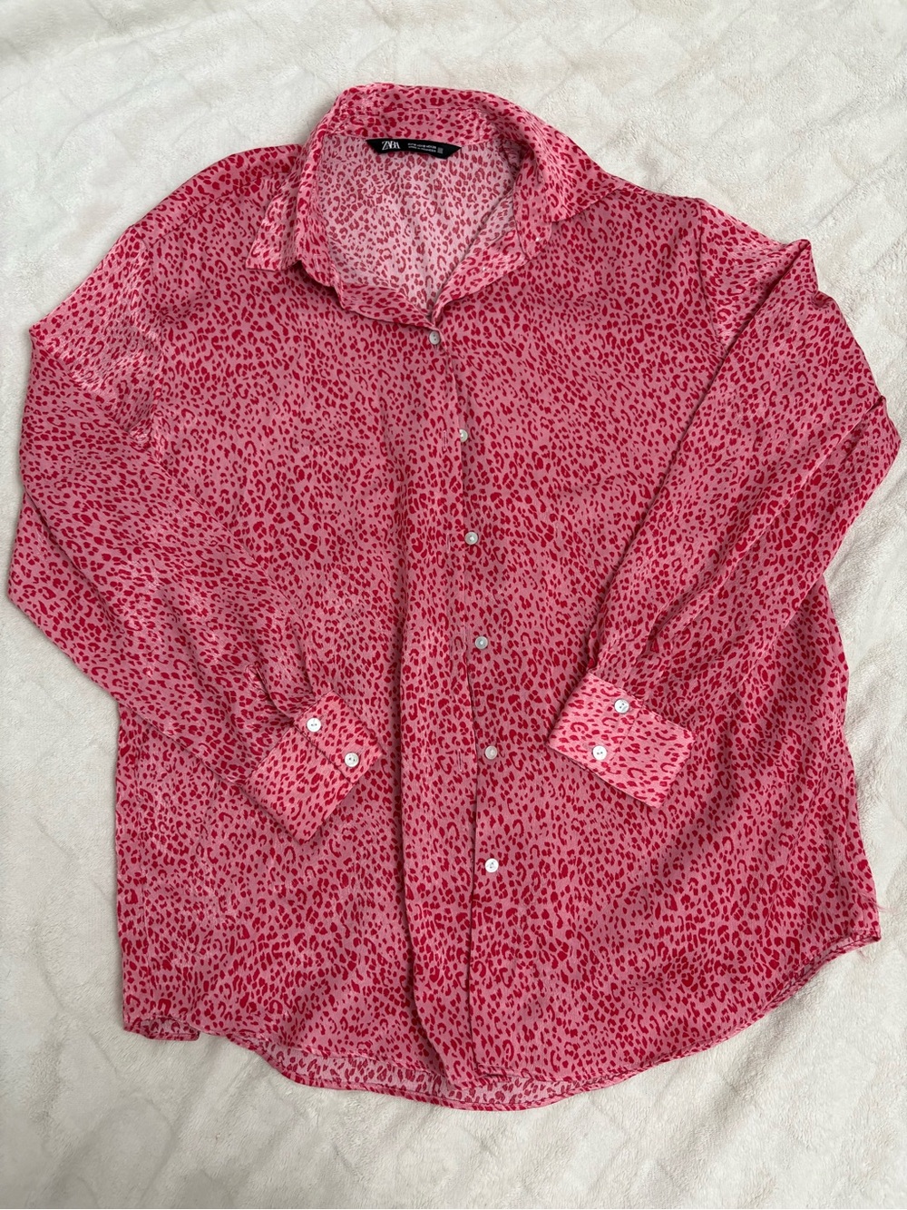 Zara Pink Leopard-Print Button Down Shirt